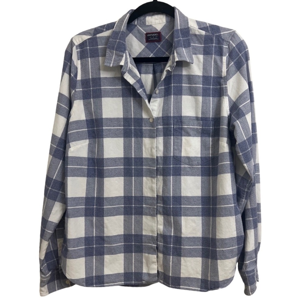 UNTUCKit Womens Bella Rosa Plaid Long Sleeve Button Down Shirt Blue White 12